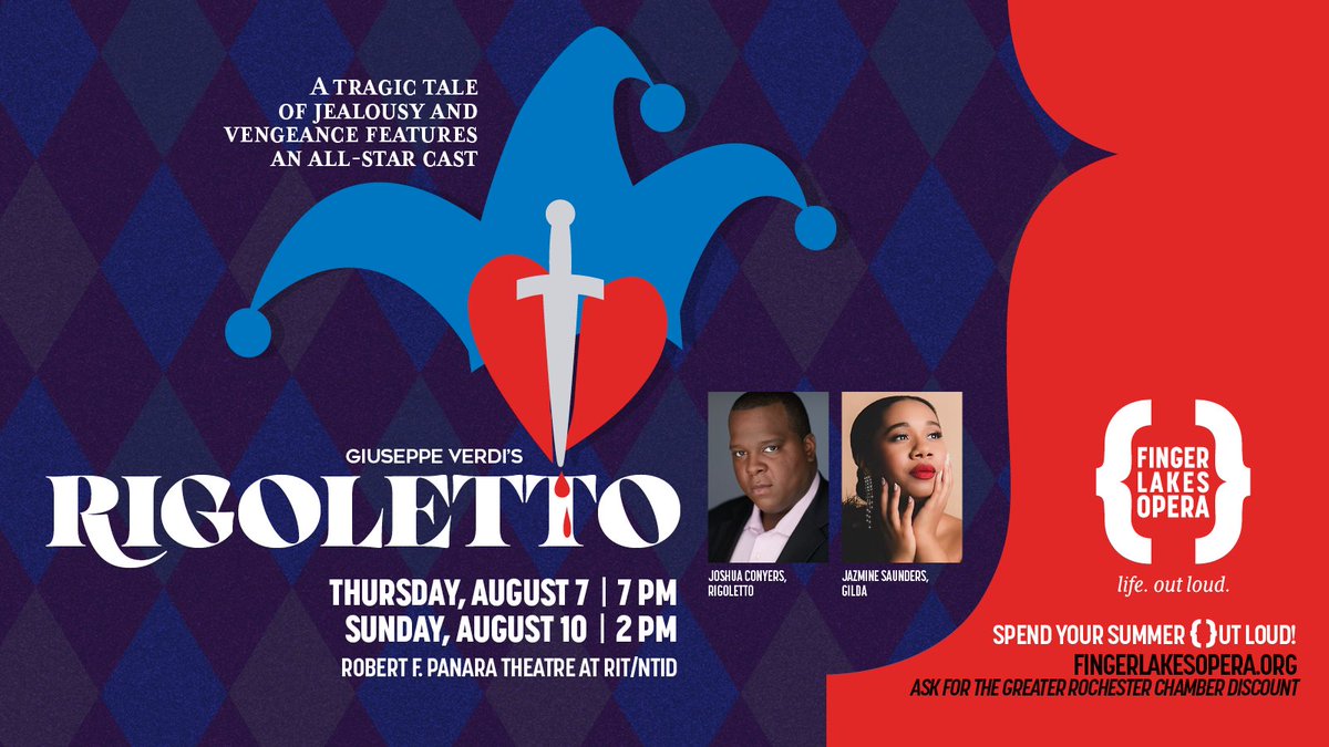 RochesterChambr's tweet image. .@FingerLksOpera will close its 2025 Summer Festival w/ Verdi&apos;s masterpiece RIGOLETTO on 8/7 &amp;amp; 8/10. This tragic story of love, vengeance, &amp;amp; sacrifice features an all-star cast you won&apos;t want to miss. Get seats here with an exclusive member discount: flo.ticketbud.com/?_gl=1*1uoxpe3…..
#ad