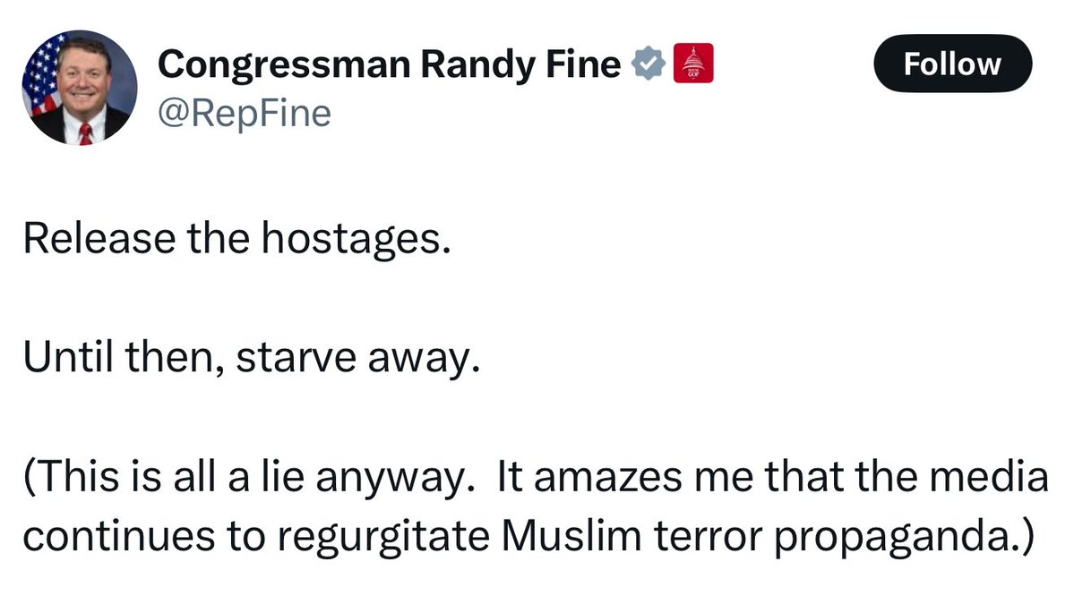 KhalilJeries's tweet image. A member of the U.S. Congress is advocating for the starvation of an entire population, effectively promoting genocide.