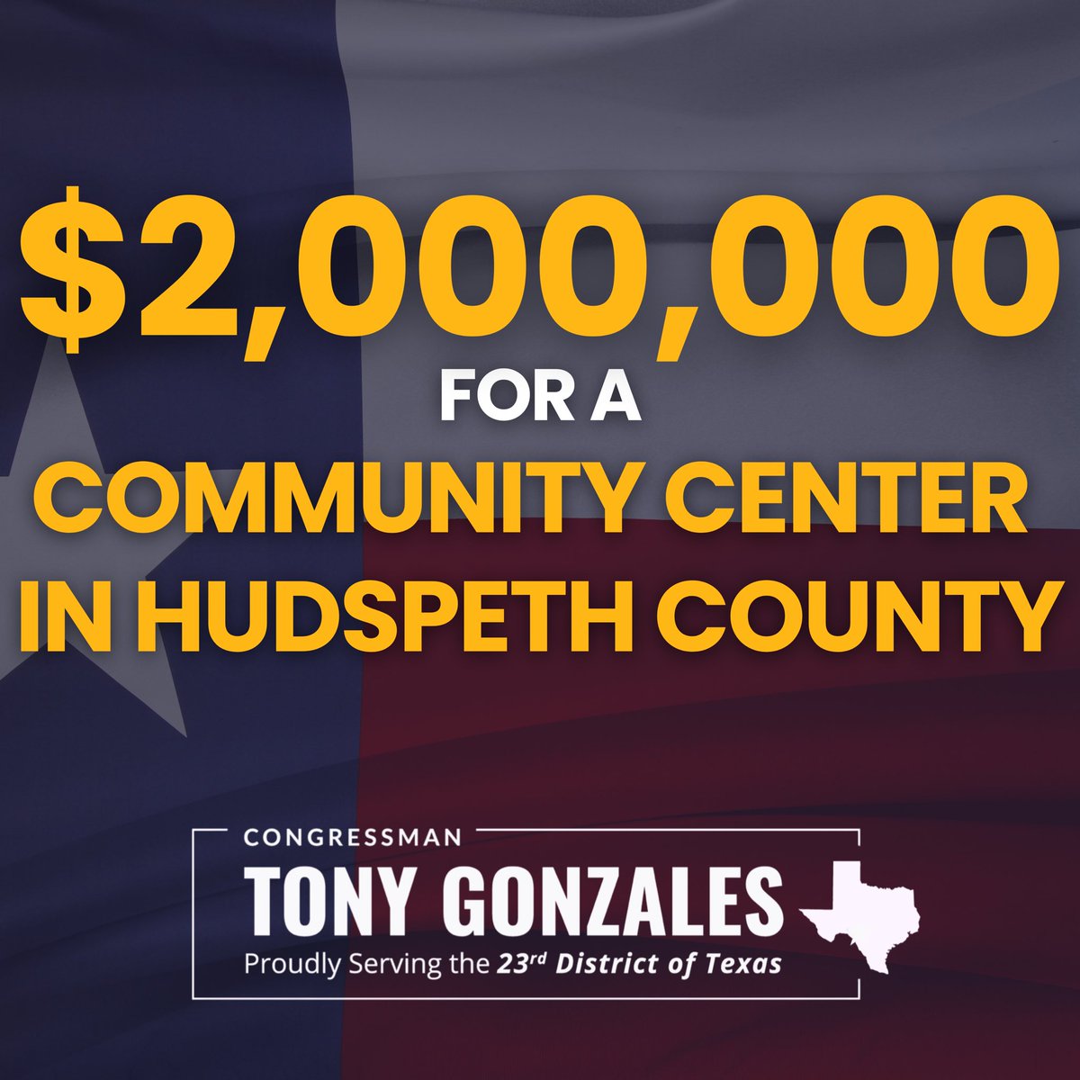 RepTonyGonzales's tweet image. 🚨RESULTS: House Appropriations ADVANCED my $2 million funding request for a new community center in Hudspeth County.
This facility will be the first of its kind in the area, providing youth development, workforce training, and essential public services.
I'll keep working hard…