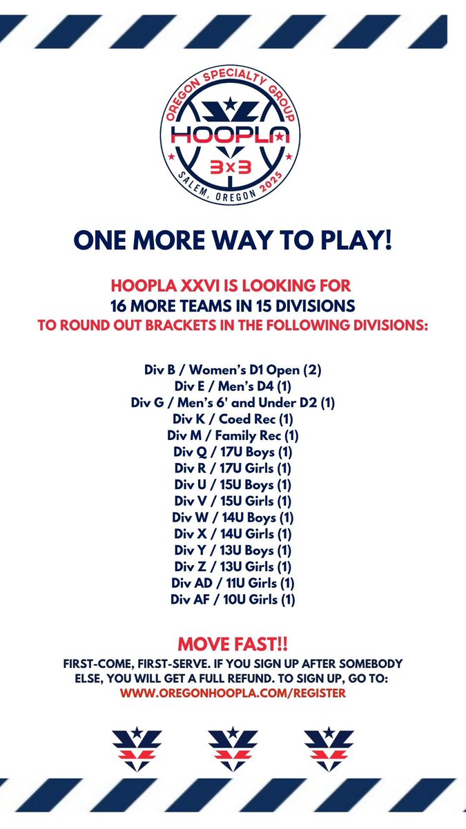 oregonhoopla's tweet photo. Updated list of “fill in” spots remaining; all are open only until filled, first-come, first-serve… Sign up at https://t.co/zbgAqVcrSu https://t.co/BDuXF3umRT