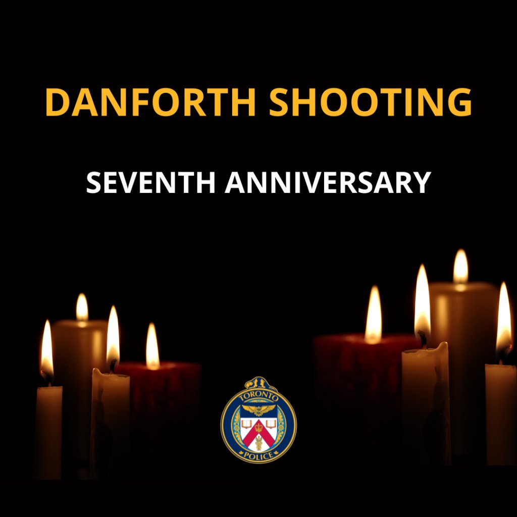 TorontoPolice's tweet image. Today marks the seventh anniversary of the Danforth shooting. We remember the lives lost, those injured, and everyone whose life was impacted by that senseless violence.