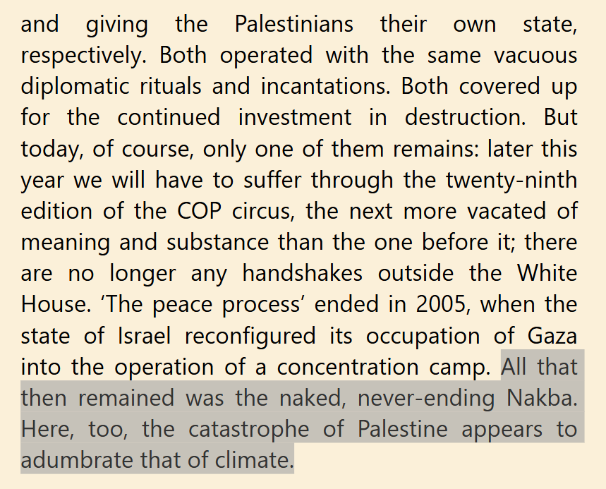Kali_de_Armas's tweet image. Malm gets an absurd amount of mileage from this analogy between the climate crisis and the Palestinian genocide. Tells you a lot about ruling class strategies and logics.
('The Destruction of Palestine Is the Destruction of the Earth')