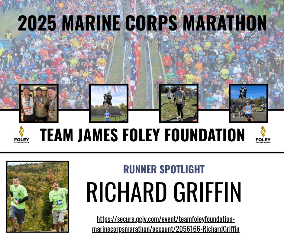 JamesFoleyFund's tweet image. For the second year in a row, and to celebrate the MCM’s 50th anniversary, The Foley Foundation is proud to participate in the MCM by sponsoring 5 dedicated runners who will #RunForJim to promote journalist safety and advocate for American hostages and wrongful detainees.
RUNNER…