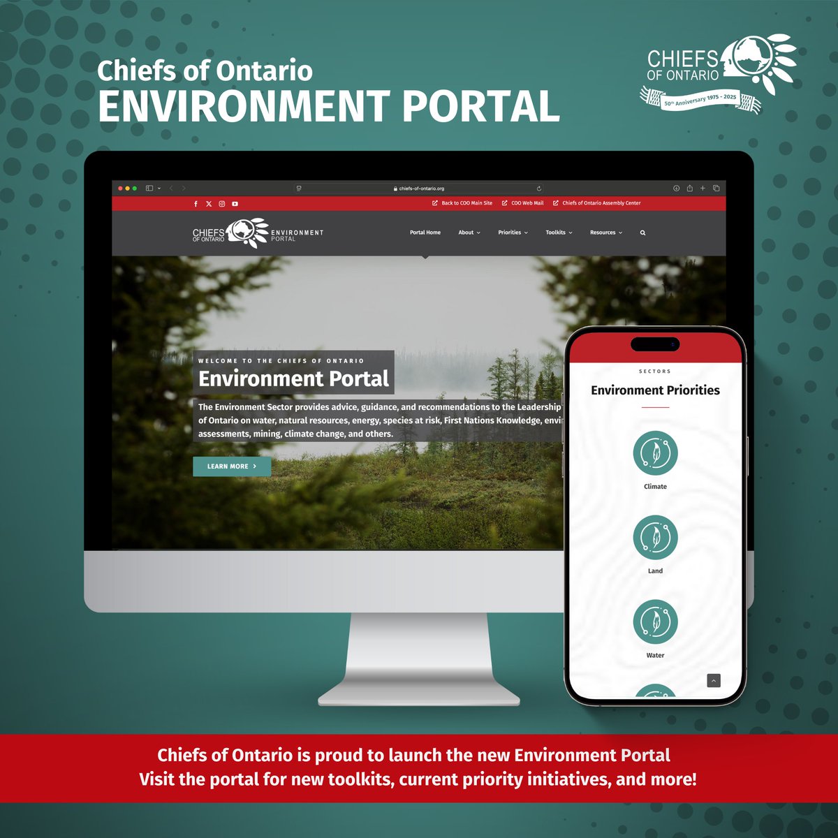 ChiefsofOntario's tweet image. The Chiefs of Ontario Environment Sector Portal is now live! 🌱
🔗 To access the portal, visit: environment.chiefs-of-ontario.org