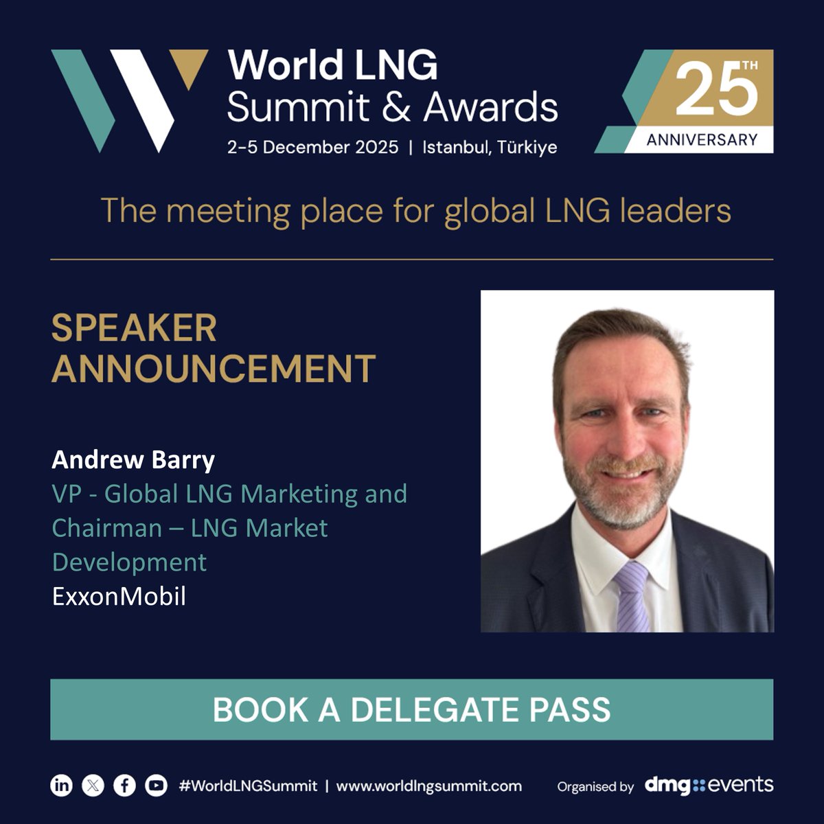 Andrew Barry, VP-Global LNG Marketing and Chairman - LNG Market Development <a href="/exxonmobil/">ExxonMobil</a> will be speaking at the 25th World LNG Summit &amp; Awards, taking place on 2-5 December 2025 in Istanbul, Türkiye. Book a delegate pass today: bit.ly/3xwFYHn.
#WorldLNGSummit #lng #gas