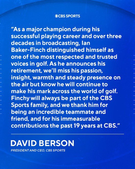 NUCLRGOLF's tweet image. 🚨🏌️♂️🎙️ JUST IN: Legendary golf announcer Ian Baker-Finch is retiring from broadcasting after 30-years, 19 of those were with CBS Sports. He will finish out his career at the Wyndham Championship.
(📸 - @GolfonCBS)