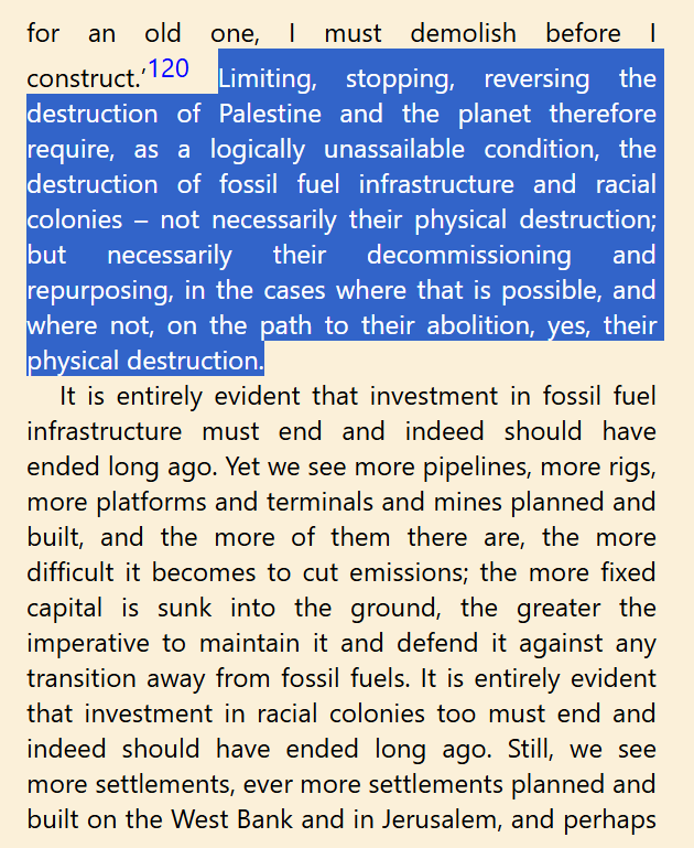 Kali_de_Armas's tweet image. Malm gets an absurd amount of mileage from this analogy between the climate crisis and the Palestinian genocide. Tells you a lot about ruling class strategies and logics.
('The Destruction of Palestine Is the Destruction of the Earth')