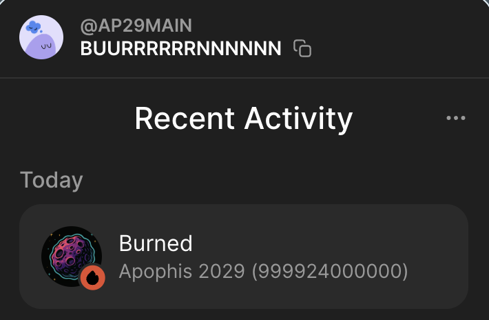 Apophistoken29's tweet photo. Another million token burned! Apophis is getting closer! WE burn token in hope of changing its course! #AP29 #APOPHISTOKEN #Solana #TOKENBURN #memecoin https://t.co/DxPN39miLc