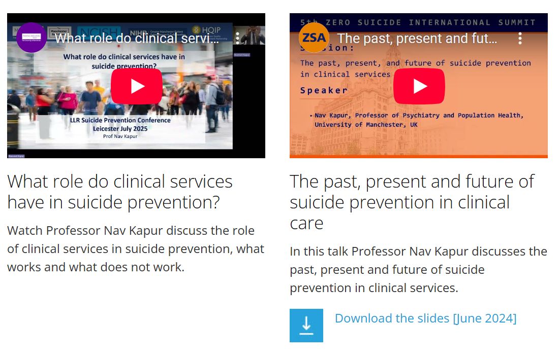NCISH_UK's tweet image. Watch presentations on suicide and self-harm prevention by our Professor Sir Louis Appleby and Professor Nav Kapur, and from professional and lived experience contributors to our annual NCISH conferences: buff.ly/CrplJjo