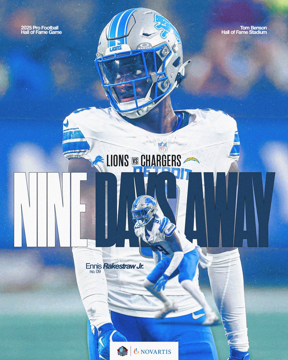 ProFootballHOF's tweet image. 9️⃣ days away!!
⏰ 8 p.m. ET
📺 @NBCSports/@Peacock
🏈 @Lions vs. @chargers
@NovartisUS | #PFHOF25