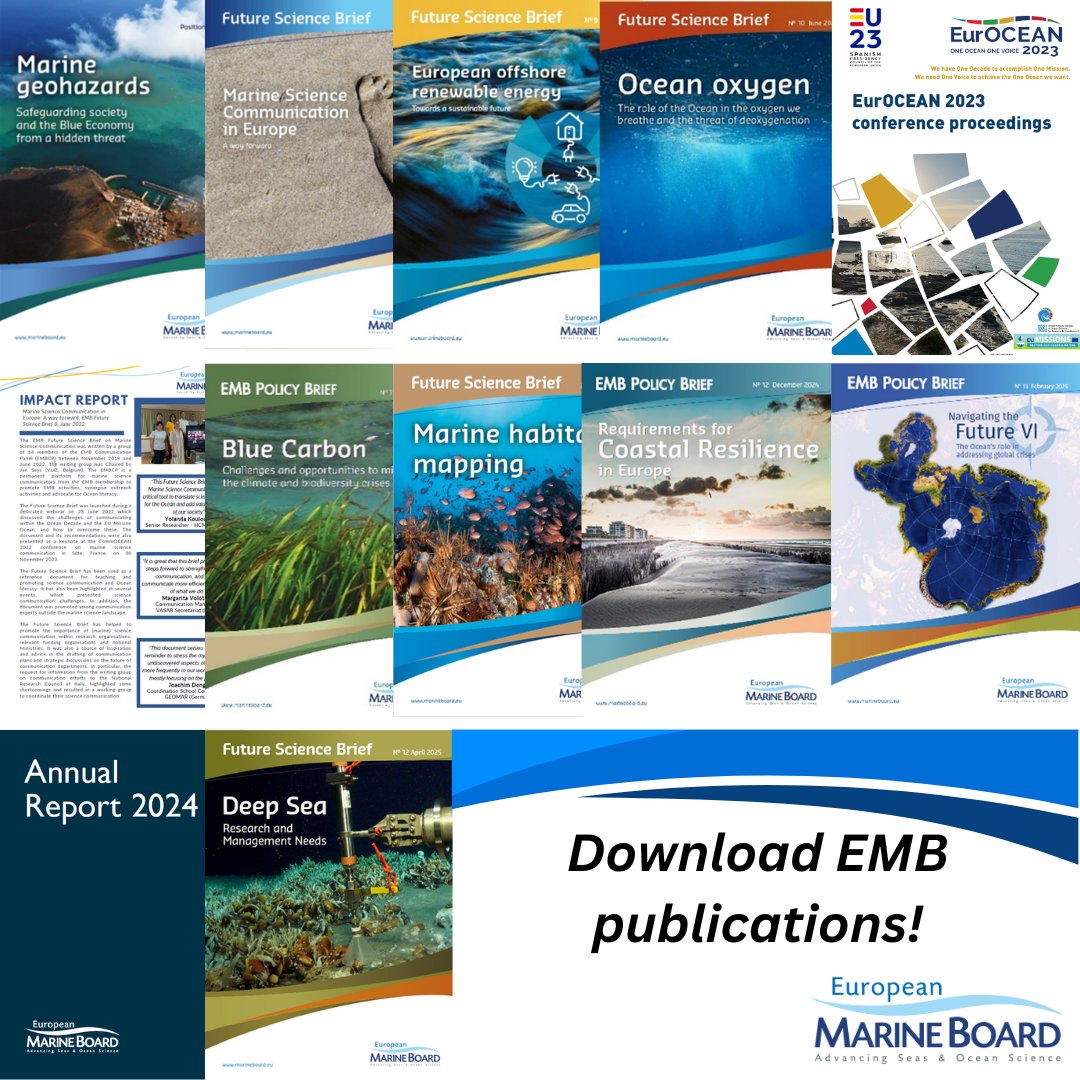 EMarineBoard's tweet image. 🌊At EMB, we’re proud of our reputation for delivering trusted, high-quality advice at the #SciencePolicy interface! We turn complex topics into #Clear, #Accessible formats: Position papers, future science briefs, policy briefs and more! Download them here marineboard.eu/publications