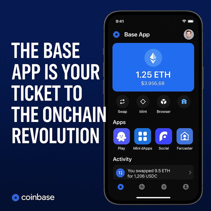 ウォレット残高とdAppオプションを表示するBase Appインターフェース