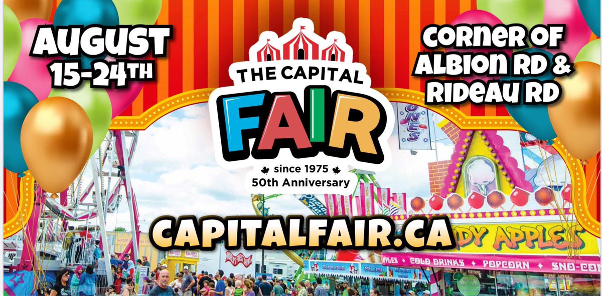 The Capital Fair has been part of Ottawa’s story since 1975 — and we can’t wait to celebrate with our amazing community again this year! Join us as we celebrate our 50th Anniversary at our new location! August 15th-24th
#capitalfair #thecapitalfair #ottawaevents #ottawafestivals