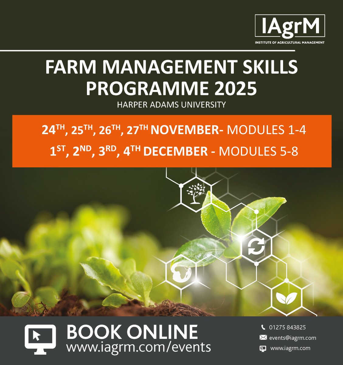The Institute of Agricultural Management (@iagrm) on Twitter photo 🌟 Ready to lead in agriculture? 🌾
Join the IAgrM Farm Management Skills Programme 2025 at Harper Adams!
📅 8 expert-led modules | Nov–Dec
📍 Leadership, finance, risk, future farming & more
🔗 iagrm.com/events/
📩 Discount for full bookings: events@iagrm.com 🌟 Ready to lead in agriculture? 🌾
Join the IAgrM Farm Management Skills Programme 2025 at Harper Adams!
📅 8 expert-led modules | Nov–Dec
📍 Leadership, finance, risk, future farming & more
🔗 iagrm.com/events/
📩 Discount for full bookings: events@iagrm.com