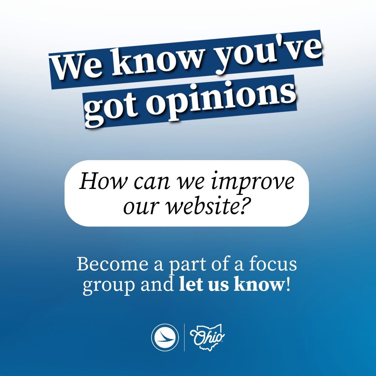 ODOT_Statewide's tweet image. Have you used ODOT's website - transportation.ohio.gov - recently to find information? Was it easy to navigate? Volunteer for a focus group by August 1 and let us know your thoughts so that we can improve your experience!
odot.formstack.com/forms/odot_pub…