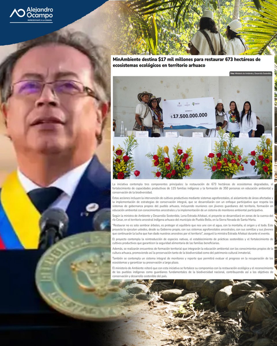 alejoocampog's tweet image. ¡La Sierra Nevada revive con sus guardianes ancestrales!
Con una inversión histórica, avanzamos en la restauración de 673 hectáreas de ecosistemas degradados en el territorio arhuaco, fortaleciendo las capacidades productivas de 115 familias indígenas y formando a 350 personas…