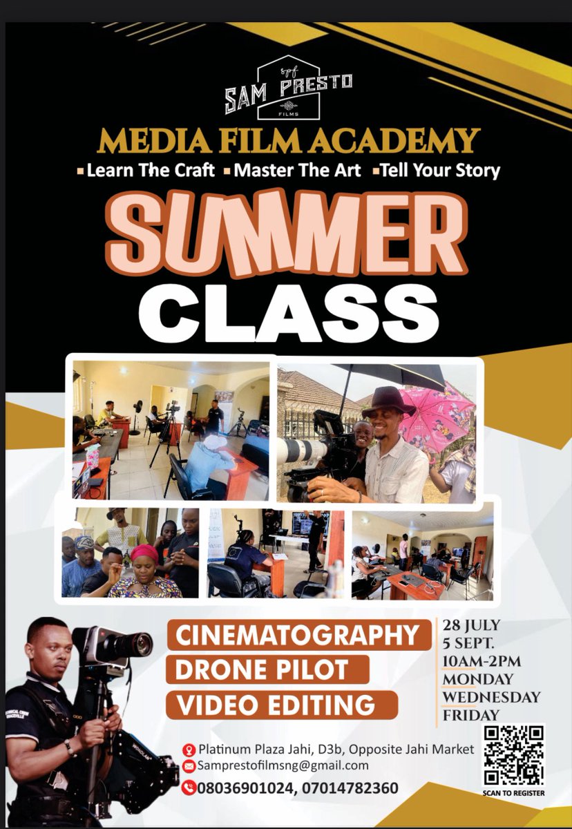 SamPresto01's tweet image. 🎬 Wanna learn Cinematography, Drone Flying or Video Editing?

Join the Sam Presto Media Film Academy Summer Class
🗓️ July 28 – Sept 5 | 🕙 10AM–2PM
📍 Jahi, Abuja | 🧑🏽‍🏫 Mon, Wed &amp;amp; Fri

📲 WhatsApp 08036901024 or 07014782360 to register!

#SamPrestoFilms #FilmAcademy #SummerClass…