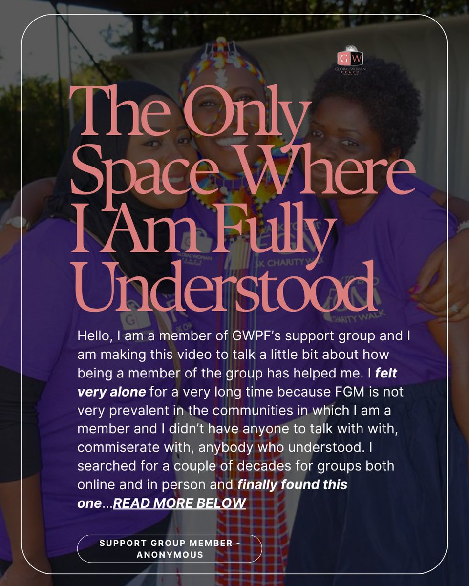 1GlobalWoman's tweet image. The only space she felt truly understood—after decades of searching, this survivor found it in the GWPF support group.
There’s power in being seen and heard.
📲 New survivor story drops Thursday.
mailchi.mp/gwpfnd/fully-u…
#HealingLooksLike #SupportNotSilence #EndFGM