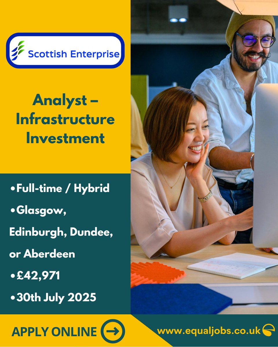EqualJobsUK's tweet image. Come join @scotent by supporting their Infrastructure Investment team as an Analyst.
Follow the link to apply:
equaljobs.co.uk/jobs/glasgow-e…
#Analyst #Analystjobs #CareersInInvestment #Investmentjobs #Financialjobs #InfrastructureInvestment #Jobs2025 #Jobs #EthnicMinority #Scotland