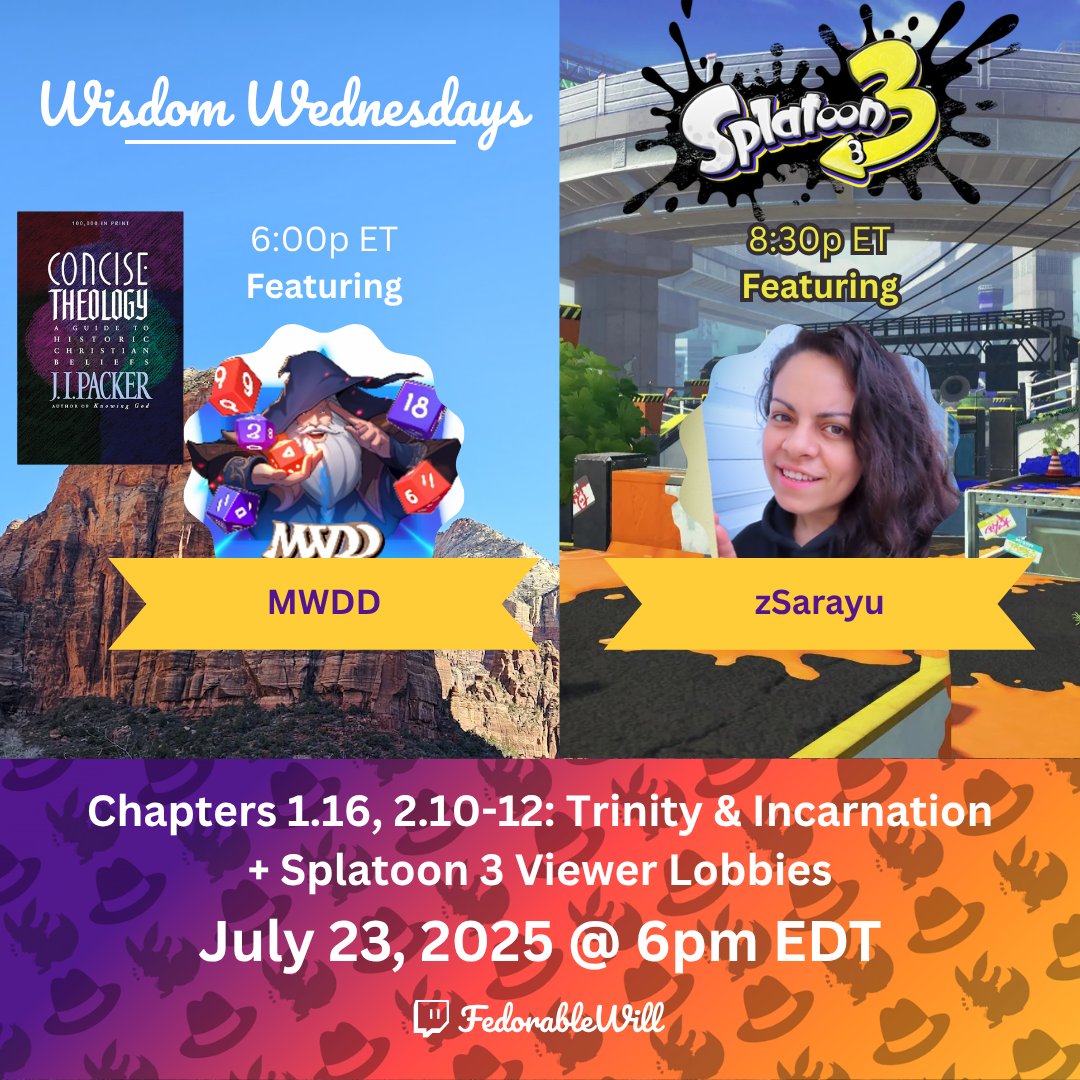 fedorable_will's tweet image. TOMORROW there will be a double header for the evening stream!
We'll be starting off by talking with @.midwest_dungeon_delvers about some of the most important doctrine: the Trinity and the Incarnation. So many cults get started by denying these.
And then we'll be playing…