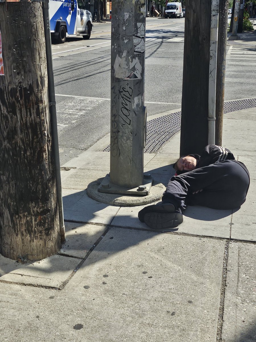 TLNewmanMTL's tweet image. Immigration Canada sure is funding a lot of programs for new immigrants in my area. Meanwhile, immediately next to the bus stop these posters are in, a homeless person, likely suffering from untreated addiction and mental health issues, tries to sleep on the ground.