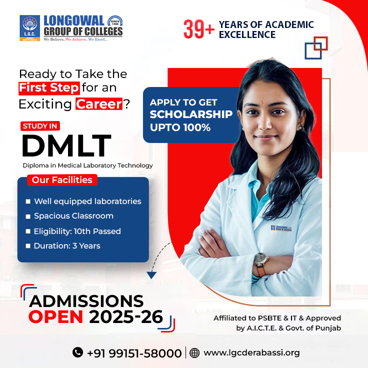 lgcderabassi's tweet image. 🚀 Ready to take the First Step toward an exciting Career in healthcare? 🧪👩‍⚕️
Study DMLT (Diploma in Medical Laboratory Technology) at LGC! 🎓✨

📅 Admissions Open for 2025-26!
📞 Call Now: +91 99151-58000
🌐 Visit: lgcderabassi.org
.
.
.
#DMLT #MedicalLabTechnology