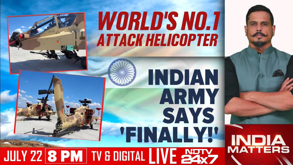 ShivAroor's tweet image. Apaches with Made-in-India fuselages delivered to Indian Army.
Much more of the Apache could be built in India soon.
Details at 8pm, @ndtv
#IndiaMatters