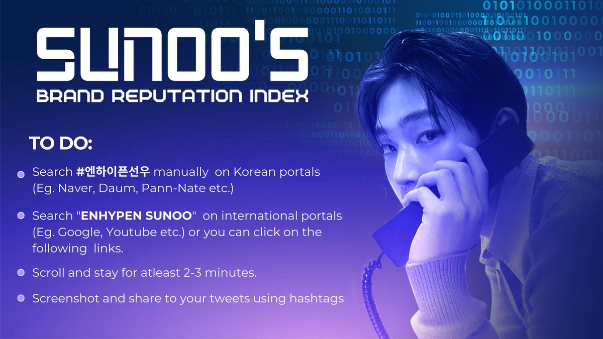 code624team's tweet image. [ #SUNOO MASS SEARCH 🔎]

Naver - rb.gy/fs1g5x
Nate - rb.gy/fa6hrf
Daum - rb.gy/lcdyh3
Namuwiki - rb.gy/24xrj2

Browse &amp;amp; stay for 2-3 minutes

#ENHYPEN_SUNOO #엔하이픈 #선우