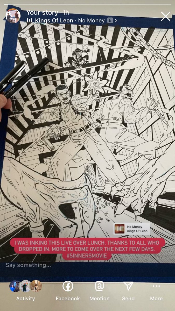 Colgriff84's tweet image. In a bid to keep improving my art and inking. I am going to be doing more live streams to finish pieces I am working on. Here is one from today’s lunch. #livestream #SinnersMovie
