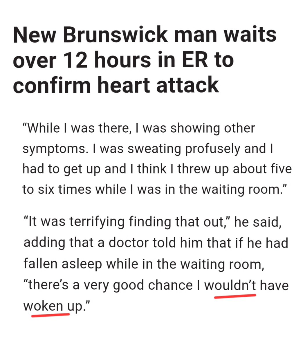 KirkLubimov's tweet image. Canada's free healthcare strikes again.
A man was at the hospital for an appointment and started having the classic signs of a heart attack. He was brought to the ER and had to wait there for 12 hours while sweating profusely and throwing up.
12 hours with a heart attack!
The…