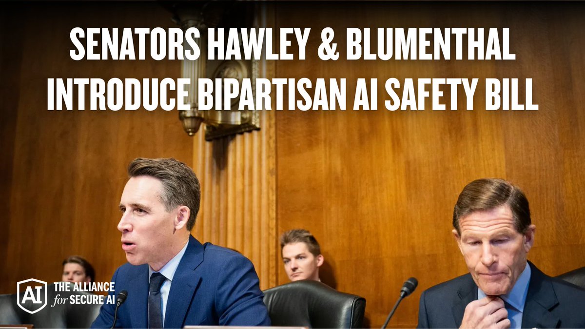 secureainow's tweet image. ICYMI: @HawleyMO & @SenBlumenthal have introduced a new bipartisan AI safety bill "The AI Accountability and Personal Data Protection Act."
This legislation addresses growing concerns over AI's use of personal and copyrighted data without consent.