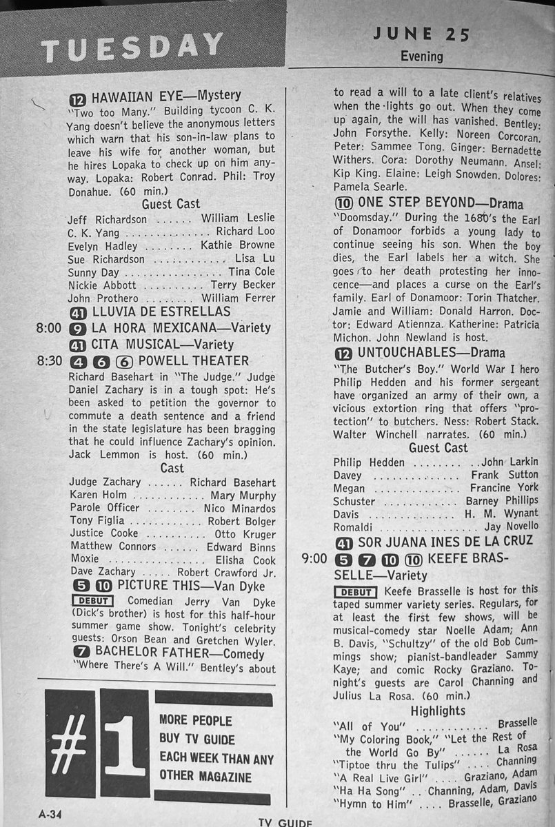 televisionaryZW's tweet image. Tuesday night June 25th, 1963: what would you watch?