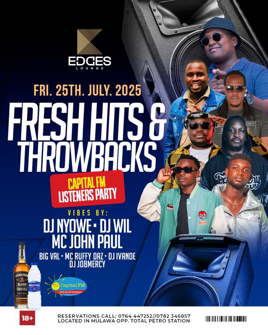CapitalFMUganda's tweet image. 🔥The Ultimate Capital FM Listeners Party! 🔥
This Saturday, July 26th, 2025, Edges Lounge comes alive with Fresh Hits & Throwbacks – the perfect blend of today’s hottest tracks and nostalgic classics.
Location: Edges Lounge, Mulawa (Opposite Total Petro Station)
Time: Doors…
