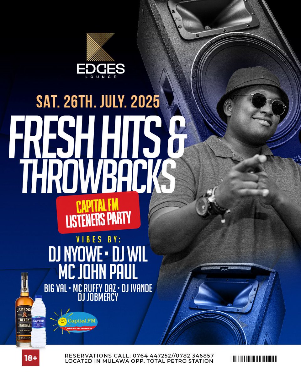 CapitalFMUganda's tweet image. 🔥The Ultimate Capital FM Listeners Party! 🔥
This Saturday, July 26th, 2025, Edges Lounge comes alive with Fresh Hits & Throwbacks – the perfect blend of today’s hottest tracks and nostalgic classics.
Location: Edges Lounge, Mulawa (Opposite Total Petro Station)
Time: Doors…