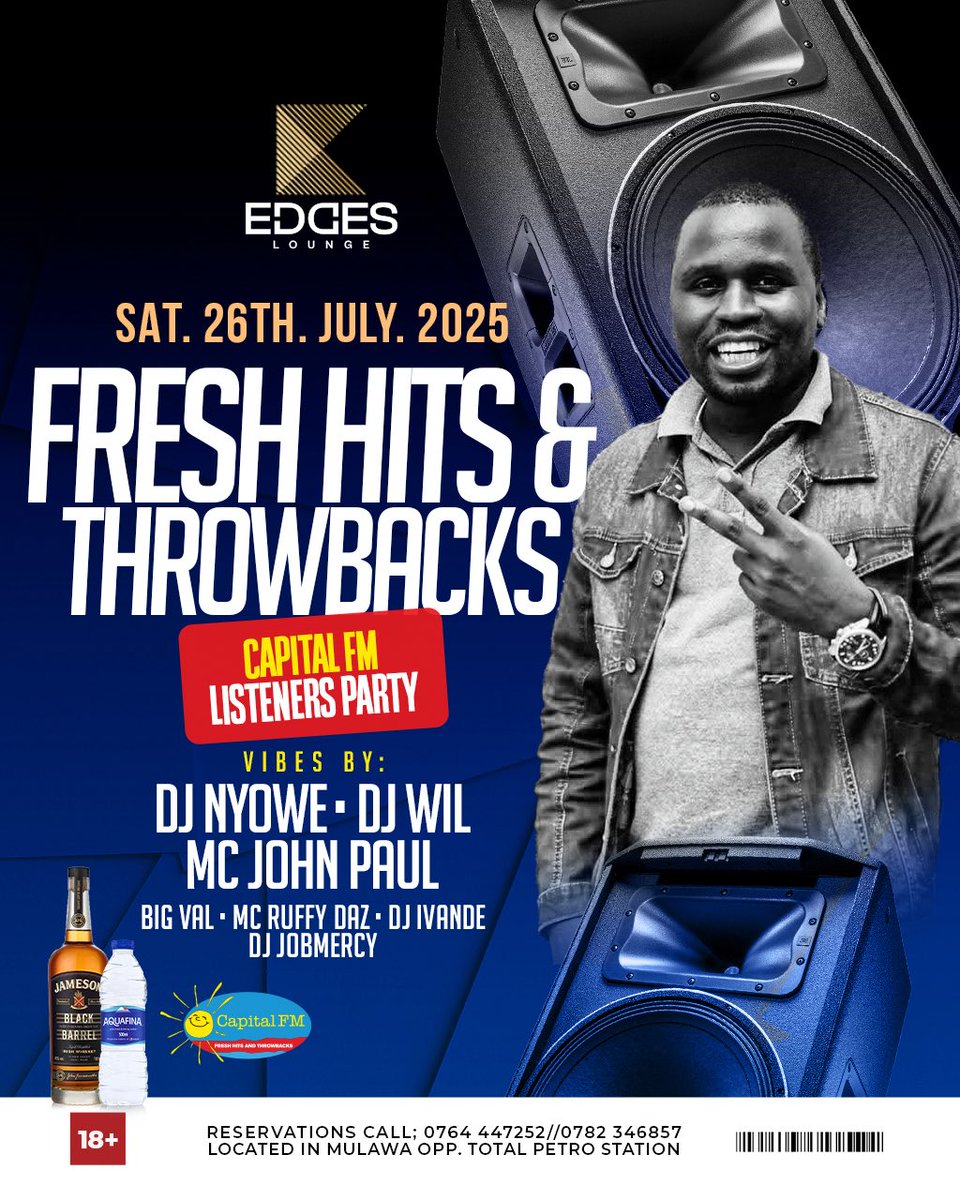 CapitalFMUganda's tweet image. 🔥The Ultimate Capital FM Listeners Party! 🔥
This Saturday, July 26th, 2025, Edges Lounge comes alive with Fresh Hits & Throwbacks – the perfect blend of today’s hottest tracks and nostalgic classics.
Location: Edges Lounge, Mulawa (Opposite Total Petro Station)
Time: Doors…
