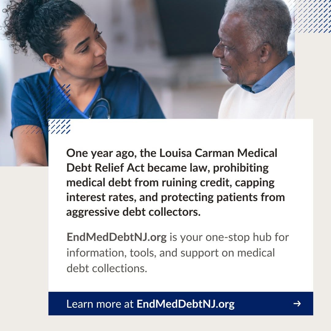 NJCitizenAction's tweet image. One year ago, NJ passed the Louisa Carman Medical Debt Relief Act, protecting families from the worst impacts of medical debt.
In honor of this legislation, we've launched EndMedDebtNJ.org.
#LouisaCarmanAct #EndMedicalDebt #NJHealthCare