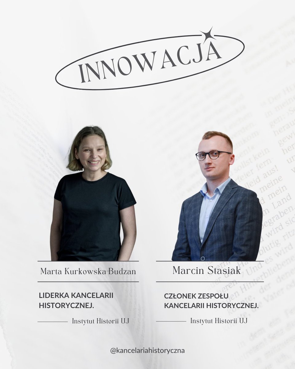 📜🔍 Z wielką radością informujemy, że w <a href="/JagiellonskiUni/">Uniwersytet Jagielloński</a> powstała Kancelaria Historyczna! 🏛️👥
🥹 Dumni jesteśmy, że inspiracją były działania pracowników <a href="/historycznyUJ/">Wydział Historyczny Uniwersytetu Jagiellońskiego</a> - prof. Marty Kurkowskiej-Budzan i dr Marcina Stasiaka z <a href="/IHistoriiUJ/">InstytutHistoriiUJ</a>  🥳

Więcej 👉tiny.pl/8md7gtmdKancel…