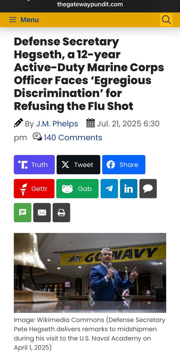 This is crazy that some of my friends are facing separation due to the DoD still not honoring religious or medical accommodations for the flu shots.

While others have simply opted out of the flu shots (without exemptions) and still continue to serve.
thegatewaypundit.com/2025/07/defens…