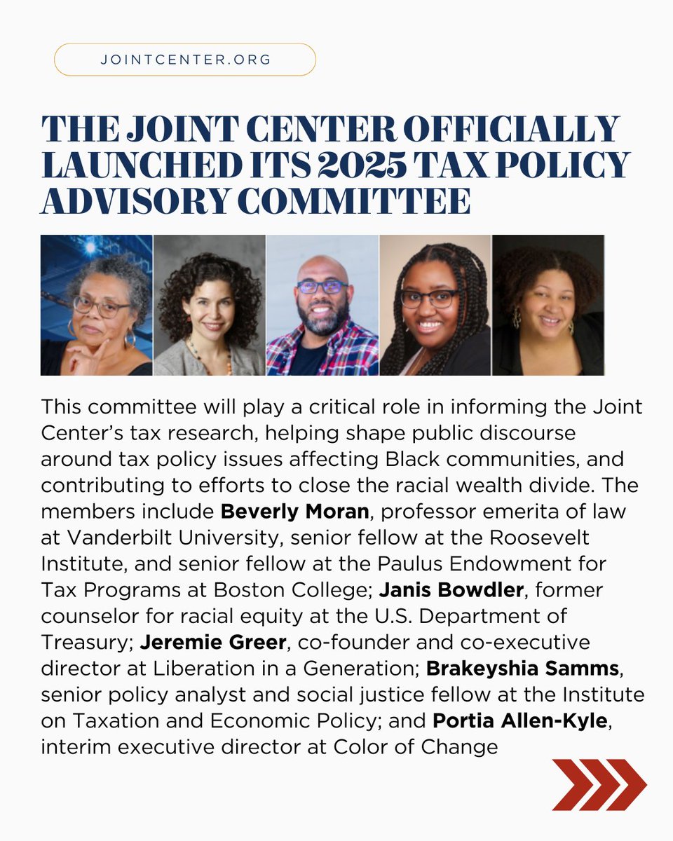 JointCenter's tweet image. This month’s newsletter from the @JointCenter explores urgent labor trends — and more:
➡️ The launch of our 2025 Tax Policy Advisory Committee
➡️ New research behind Black Women’s Equal Pay Day
➡️ Why @NAACP is challenging cuts to the Department of Education
Read the full…