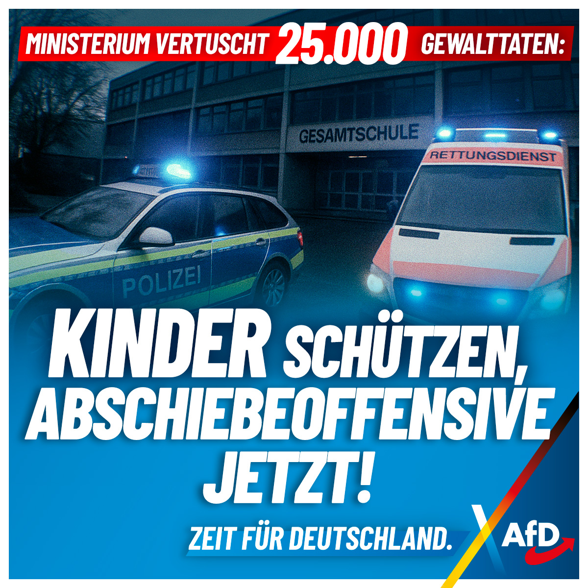 AfD's tweet image. +++ Innenministerium vertuscht 25.000 Gewalttaten: Kinder schützen, Abschiebeoffensive jetzt! +++
Ein Schüler würgt einen Erwachsenen – auf einem Schulhof. Täglich fast 100 Gewalttaten an Deutschlands Schulen, darunter Messerattacken. Und das Bundesinnenministerium? Verschweigt…
