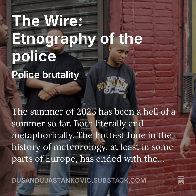 The Wire: Ethnography of the police - Police brutality
My first post on <a href="/SubstackInc/">Substack</a> 
I aim to cover more topics on police (and public services) using this great TV show
If interested, like, share &amp; subscribe :)
substack.com/@dusandujastan…