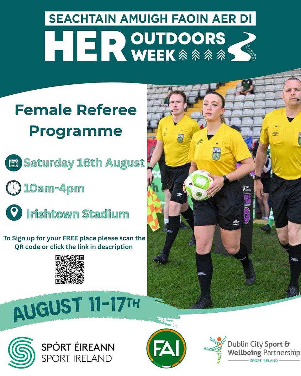 Dublin City Council will be providing free Referee Gear for the 30x Referees for the female only beginners course

Only 30 places available 🤝

Click link to book ⬇️

eventbrite.ie/e/female-only-…