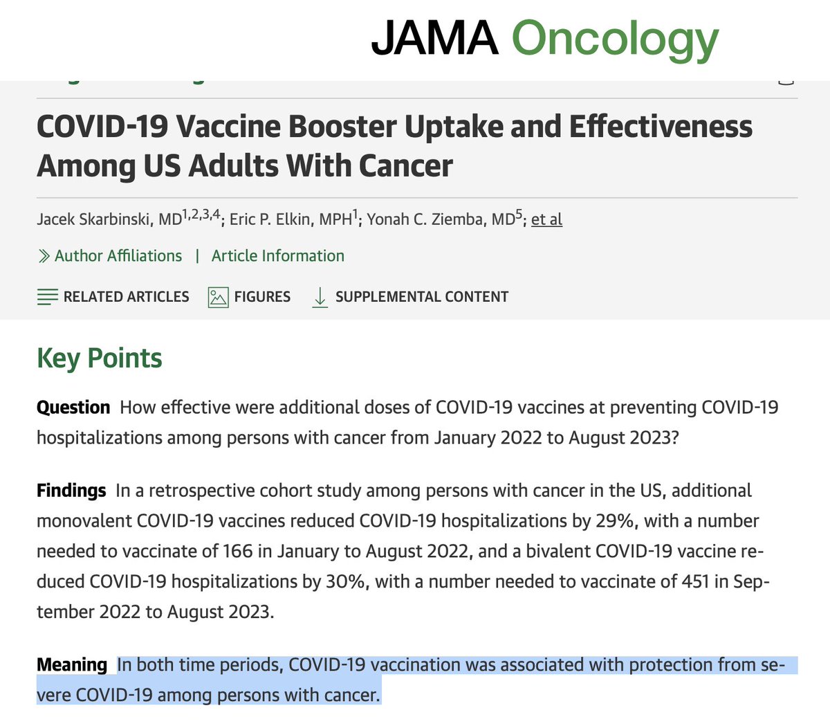 🚨ALERTE GENERALE 🚨
Vaccin + cancer  💉
Les antivax nous rabâchent en permanence que les vaccins créent des turbocancers (sans aucune preuve évidement). 
La réalité: les vaccins protègent les patients atteint de cancer des formes graves du COVID.
jamanetwork.com/journals/jamao…
1/n