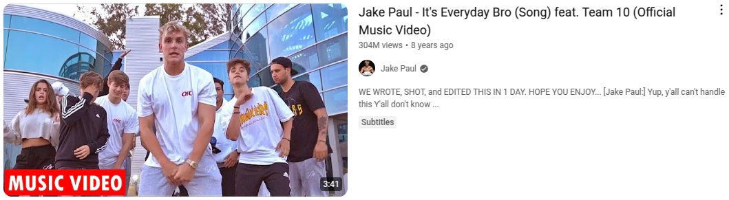 keemstarts's tweet image. BREAKING NEWS: Jake Paul just released FIRE "It's Everyday Bro" Music Video!
Will this be the first song to hit 1 trillion streams? 🔥🔥