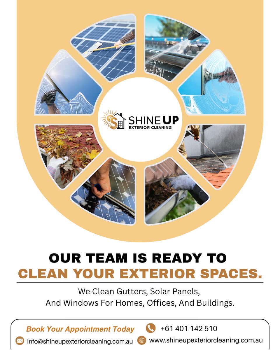_Shineup's tweet photo. ✨ Make Your Property Shine Outside Too!
📧 info@shineupexteriorcleaning.com.au
🌐 https://t.co/gaSwctrS9N
📱 +61 401 142 510

#ShineUpExteriorCleaning #ShineUpCleaning #ExteriorCleaning #GutterCleaning #SolarPanelCleaning #WindowCleaning #HomeCare #BuildingMaintenance https://t.co/Hk0cqf3nSW