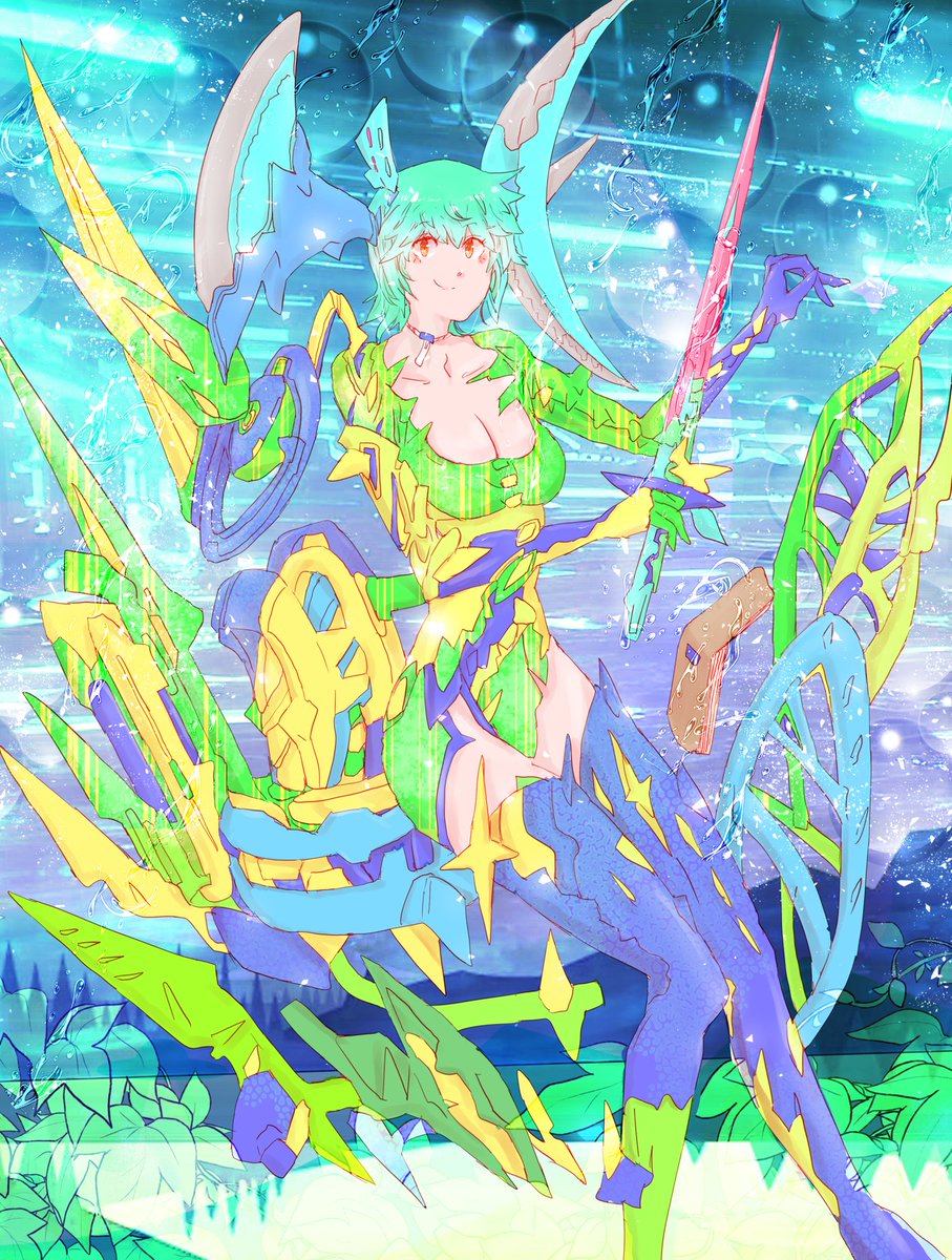 NTvWZRQKZdLb0Ip's tweet image. テーマ 祈雨 です。 本格的に夏に入り暑さが凄いので、それなりの冷を意識しました #イラスト #アート #メカ娘 #雨