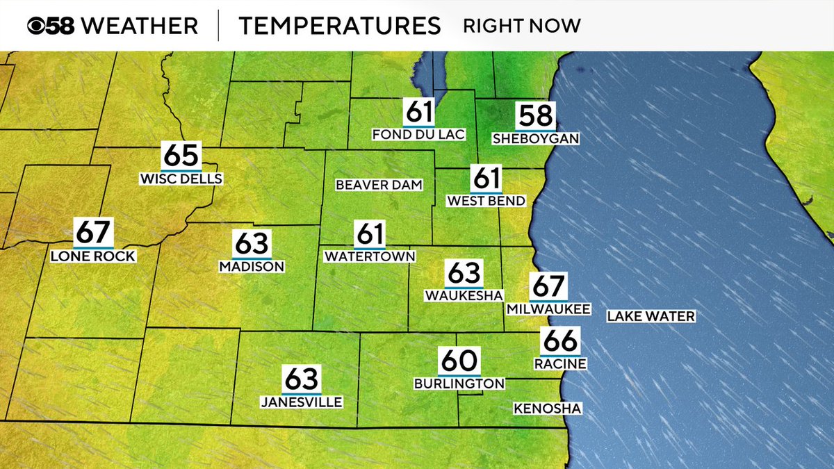 JustinTGee's tweet image. Waking up to temps mostly in the 60s this morning. Highs today are a bit warmer around 80 with rising humidity. The rain chance for today has pretty much gone down to 0. There is now a slight chance for storms tomorrow morning.