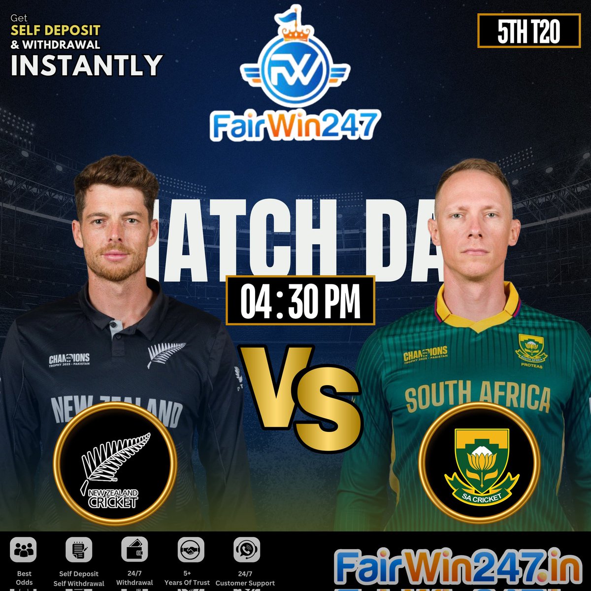 FairWin_247's tweet image. Can 🇿🇦Proteas Batters Score Well This Time or 🇳🇿Kiwis Bowling Attack will Remain....🤔???
🌐 Join Now at bit.ly/Fairwin247
🔹User-Friendly Site
🔹Fast Deposits and Withdrawals
🔹Manual Crypto Option
🔹24×7 Customer Support
#FairWin247 | #NZvSA | #T20I