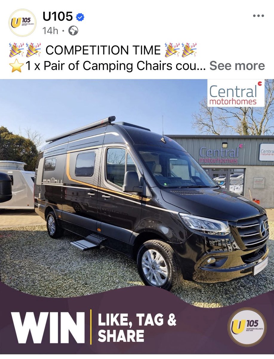 RonanGKelly's tweet image. This eye-catching @u105 post came up on Facebook. My instant reaction was ‘great prize’ - until I tapped on ‘See more’ where I learned that the prize is just two camping chairs. It adds: ‘Prize may vary to those in this image’. There are no camping chairs in the image!! @Ofcom
