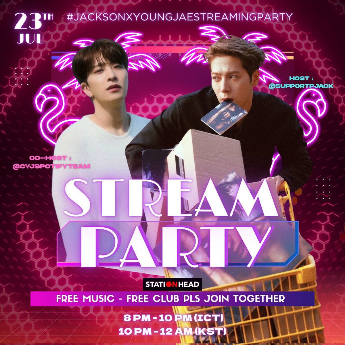 📻#JACKSONxYOUNGJAEStreamingParty
PARTY STREAMING COLLABORATION ON <a href="/STATIONHEAD/">STATIONHEAD</a> 💚

🗓 2025.07.23
🇹🇭 8PM-10PM (ICT) 
🇰🇷 10PM-12AM (KST)

Host : <a href="/SupportPJack/">Team Support P.JACK</a> 
Co-Host : <a href="/cyjspotifyteam/">#CYJSPOTIFYTEAM 🎧</a> 

#CYJSPOTIFYTEAM
#YOUNGJAE <a href="/ChoiArs_YJ/">YOUNGJAE</a>
#SupportPJack #JacksonWang <a href="/JacksonWang852/">Jackson Wang</a> 
#GOT7